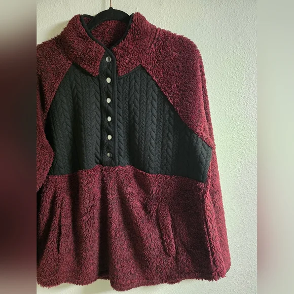 Maurices Fuzzy Burgundy Pull Over - Picture 2 of 6